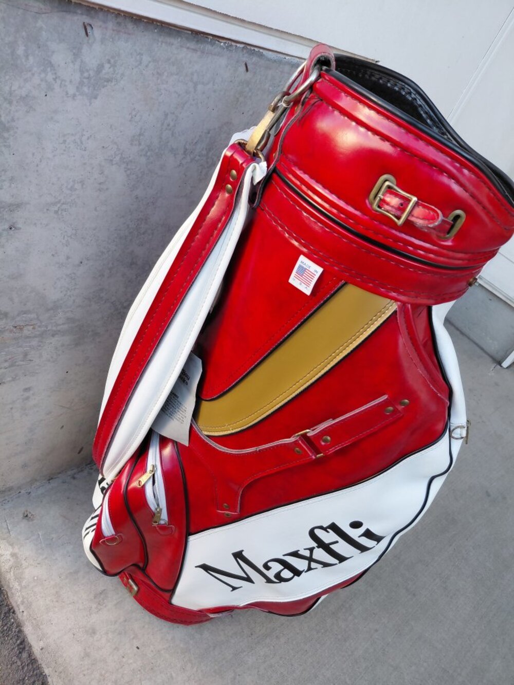 Vintage Maxfli Golf Bag Red White Leather Made in USA 80s 90s Retro Golf - Picture 2 of 6